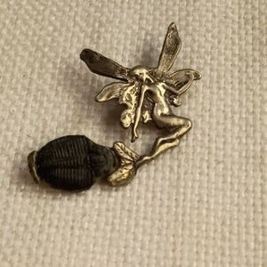 Silver Fairy Necklace Pendant in Silver With Black Trilobite